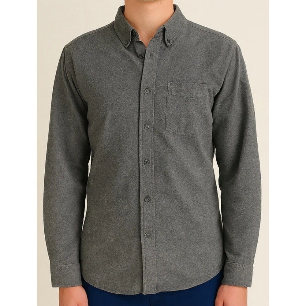 EDDIE BAUER Mens L‎ Gray Cotton Flannel  Button Up Long Sleeve Shirt Outdoors